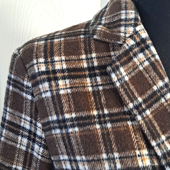 Brown Plaid Soft Long Button Down Oversized Mid Lightweight Coat Jacket - Picture 2 of 10